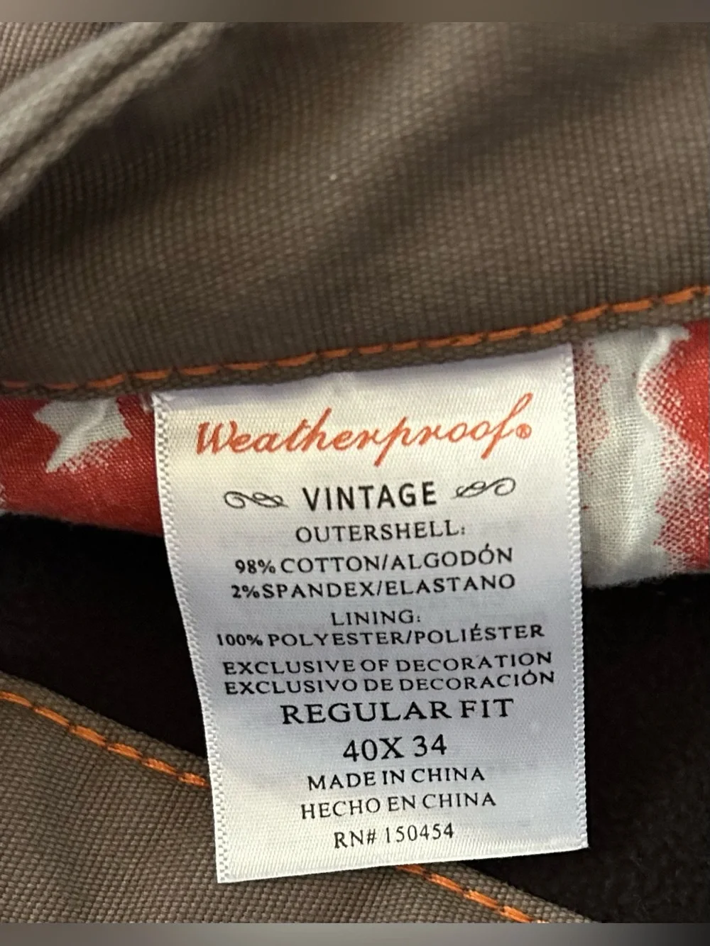 Mens Weatherproof Vintage regular fit heavy Utility Pants Sz 40x34